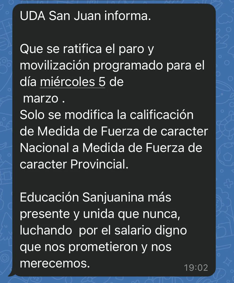 Comunicado de UDA desde Jáchal