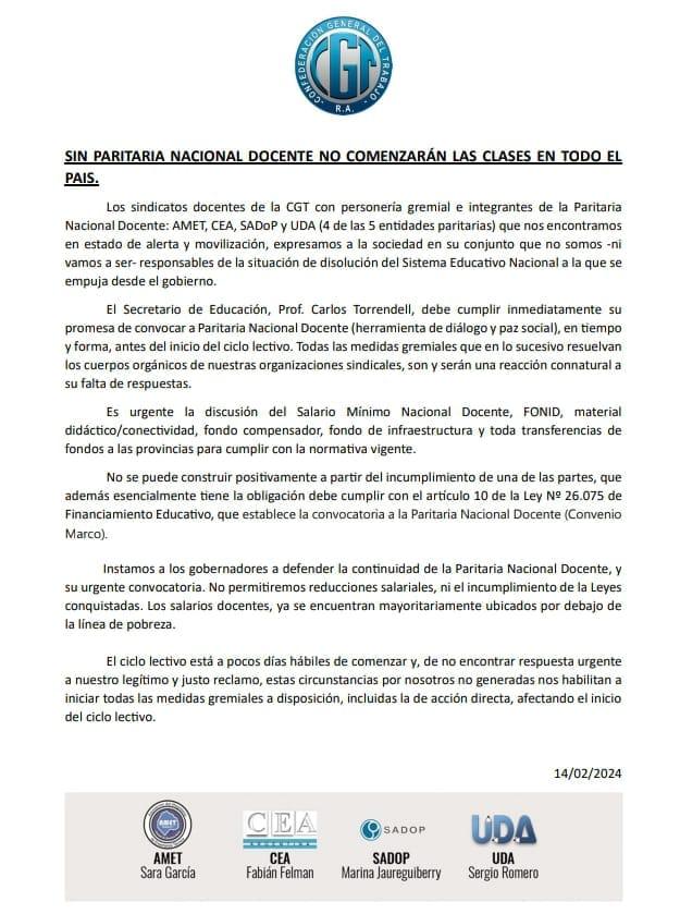Comunicado Gremios Docentes